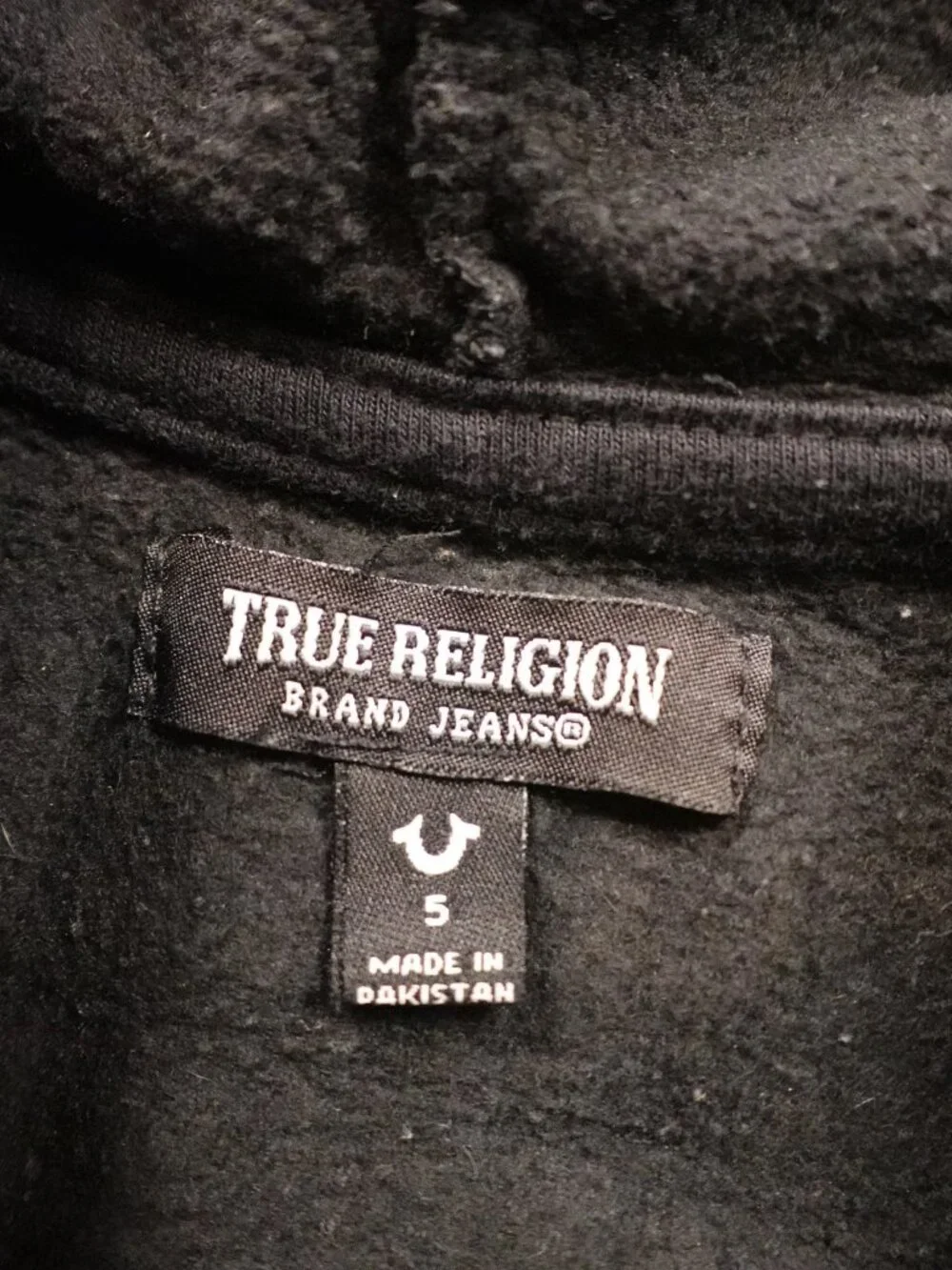 True Religion Zip Hoodie Youth Size 5 Black Gold Logo Graphic Fleece Full Zip